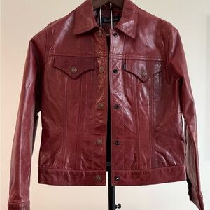 Earl Jeans Burgundy Leather Jacket